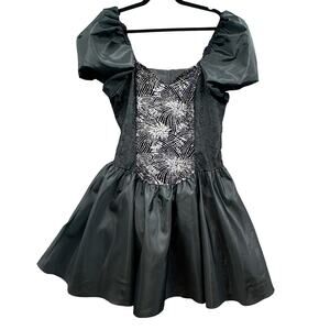 VTG 90s Black Mini Party Dress Women 13 Prom Puff Sleeve Witch Goth Grunge Punk